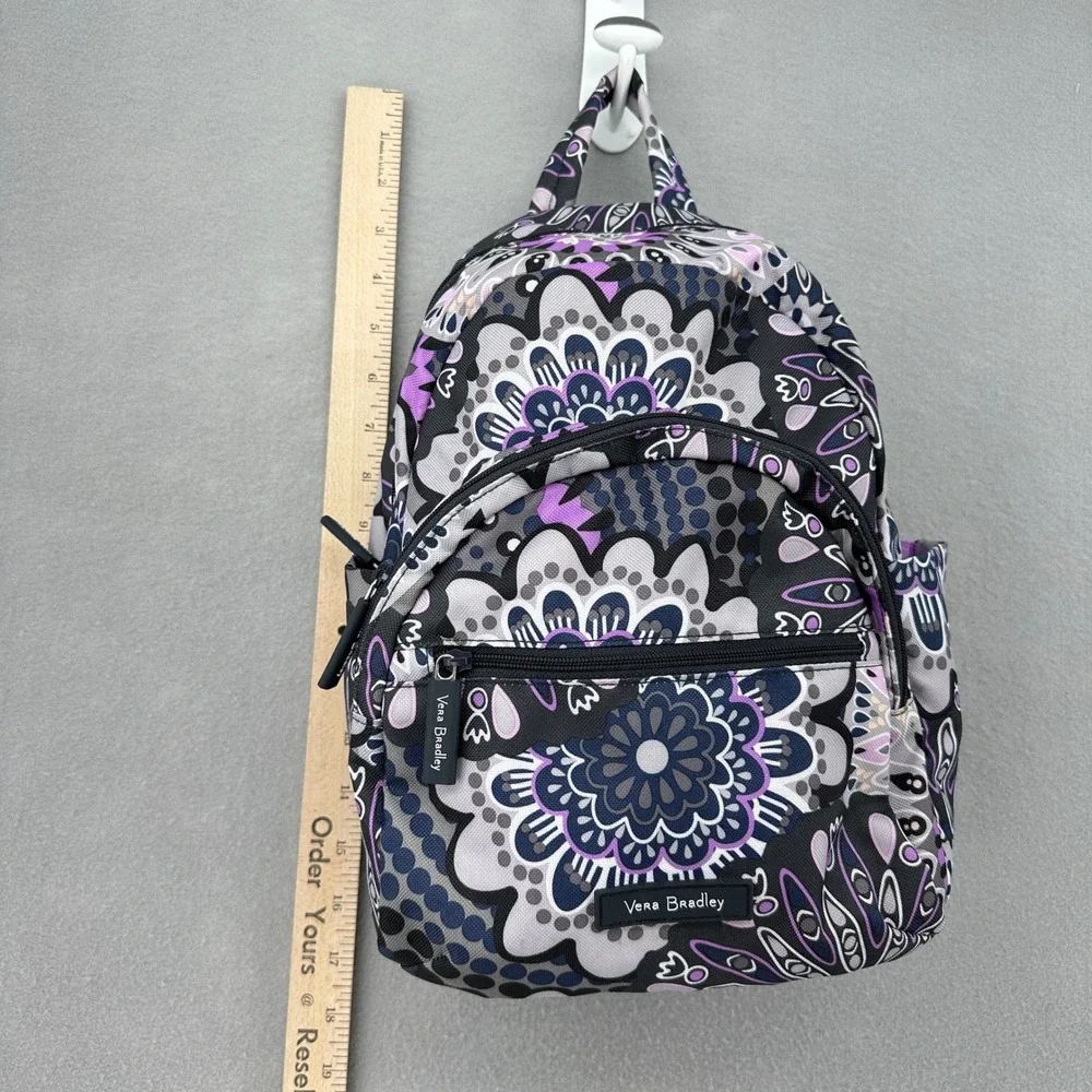 Vera Bradley Heather Small Backpack Purple Grey Floral Paisley Zippered Bag